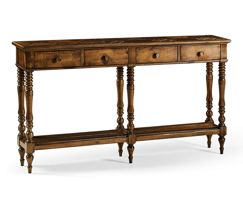 JC Edited - Casually Country Collection - Country Walnut Parquet Double Console Table