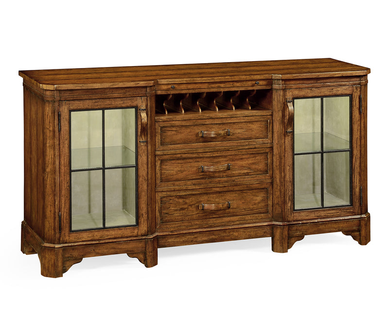 JC Edited - Casually Country Collection - Plank Country Walnut Low Cabinet & Wine Rack with Strap Handles