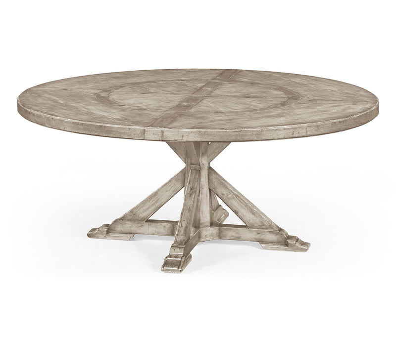 JC Edited - Casually Country Collection - 72" Rustic Grey Round Dining Table with Inbuilt Lazy Susan