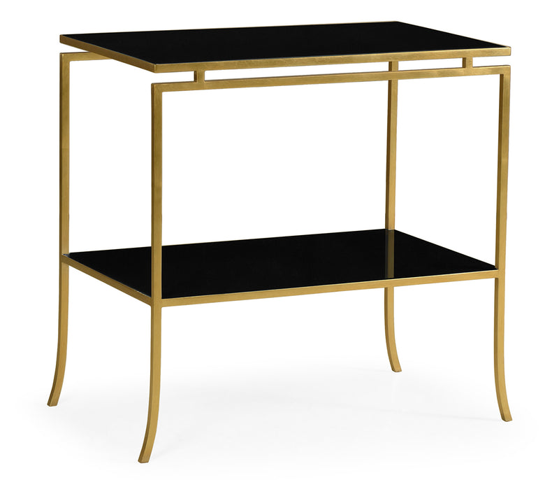 JC Edited - Simply Elegant Collection - Gilded Iron Rectangular Side Table with A Black Glass Top