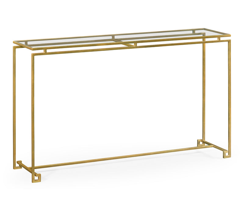 JC Edited - Simply Elegant Collection - Gilded Iron Large Console Table with A Clear Glass Top