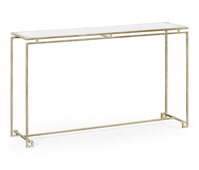 JC Edited - Simply Elegant Collection - Silver Iron Large Console Table with An Antique Glass Top