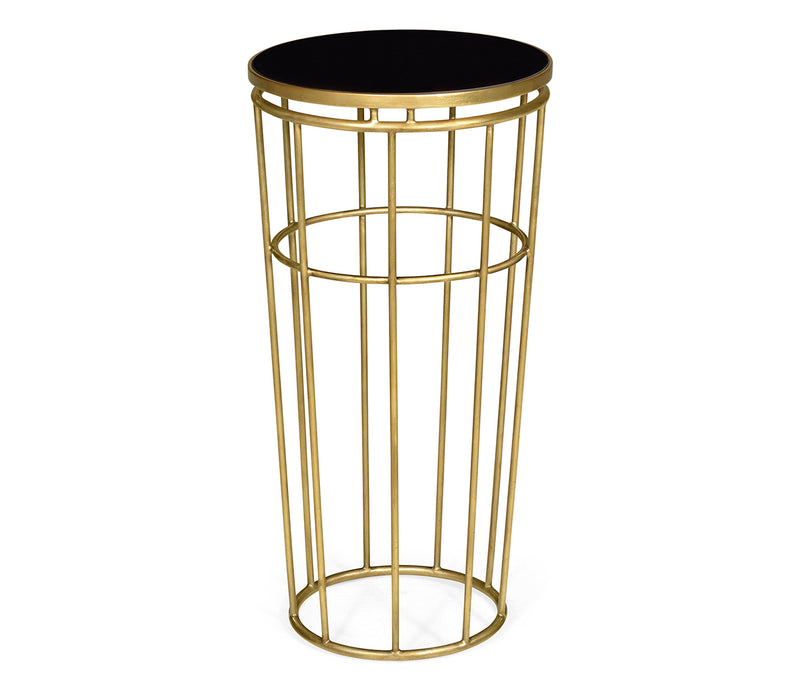 JC Edited - Simply Elegant Collection - Gilded Iron Round End Table with Black Glass Top