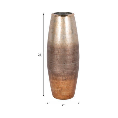 24" Curved Glass Vase Metallic Ombre Finish, Multi