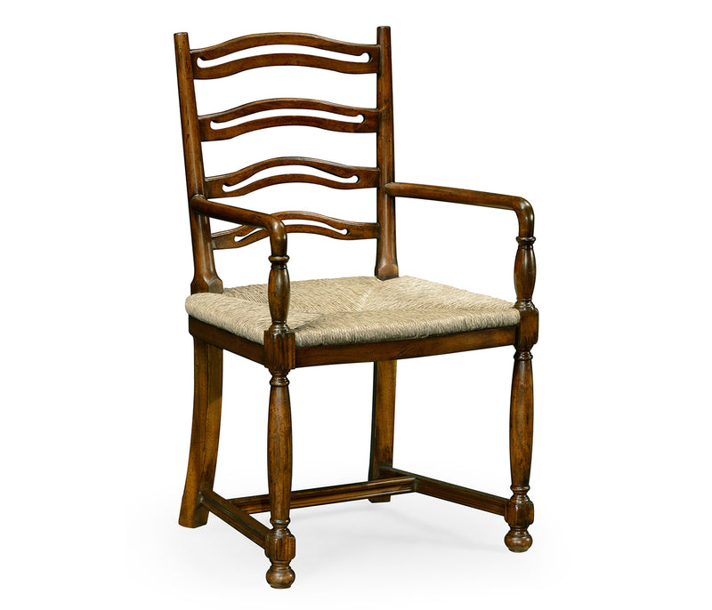 Country Farmhouse Collection - Ladder Back Walnut Chair with Pierced Slats (Arm)