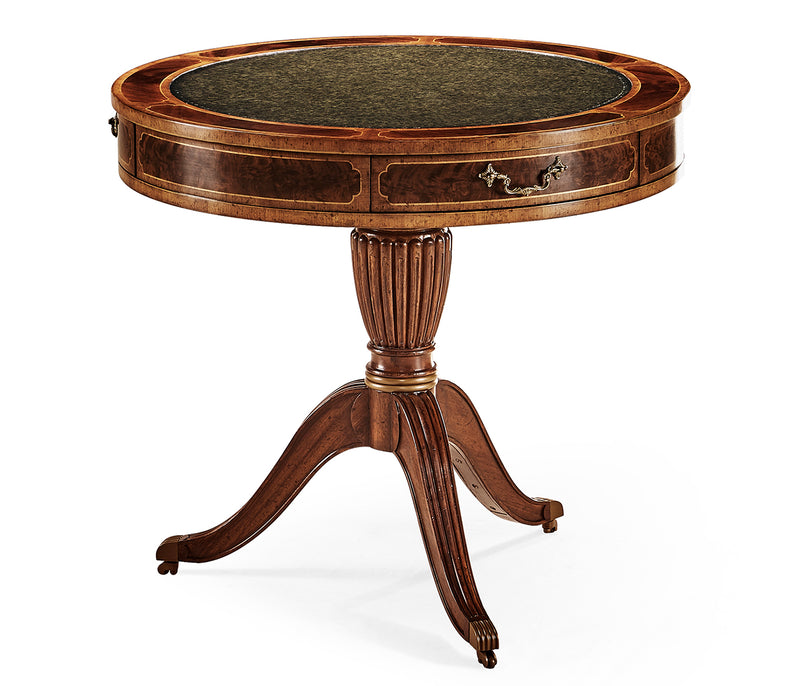 Buckingham Collection - Mahogany Drum Table (Green Leather)