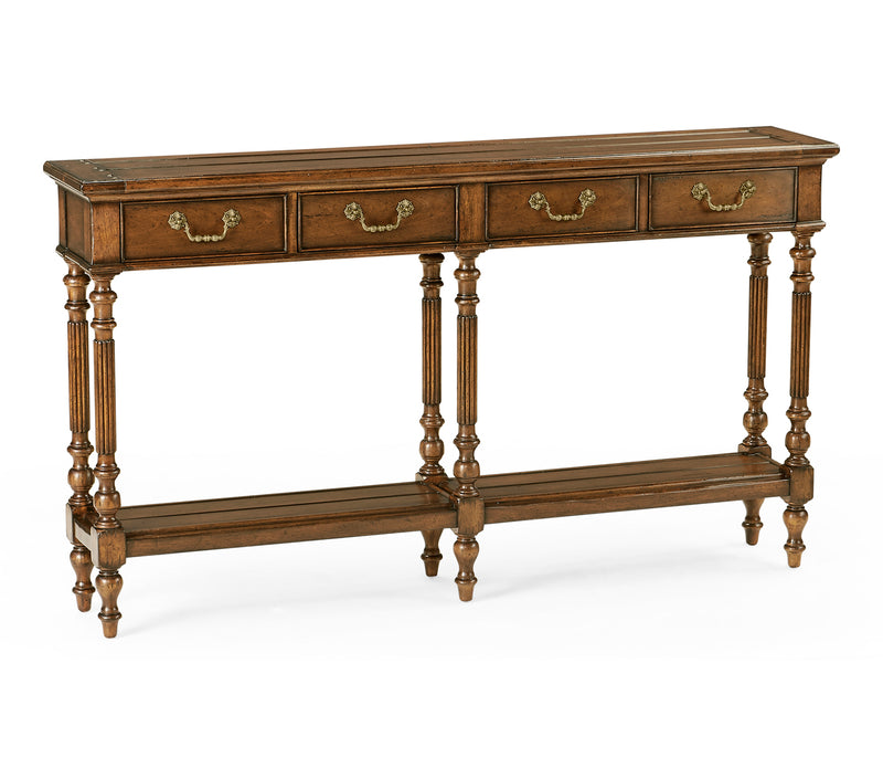 Country Farmhouse Collection - Narrow Walnut Console Antique Finish