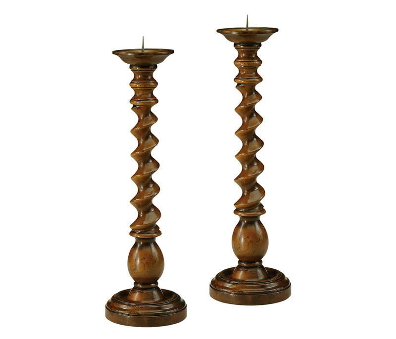 Windsor Collection - Pair of Twisted Light Walnut Candlesticks