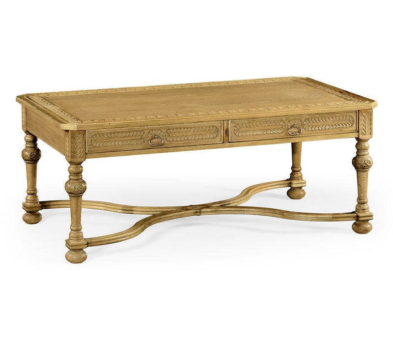 Sherwood Oak Collection - Natural Oak Chip Carved Rectangular Coffee Table