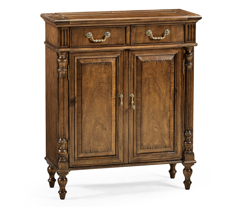 Country Farmhouse Collection - Narrow Walnut Cabinet with Cupboard