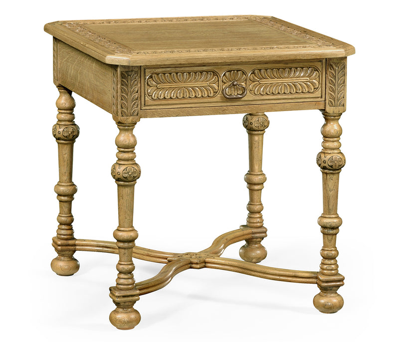 Sherwood Oak Collection - Chip Carved Natural Oak Square Side Table