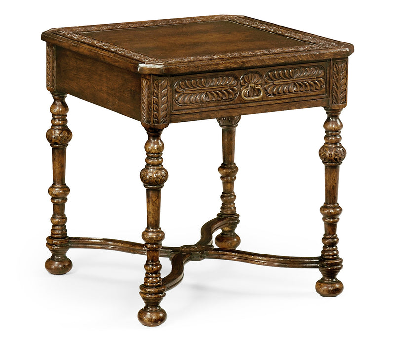 Sherwood Oak Collection - Chip Carved Dark Oak Square Side Table