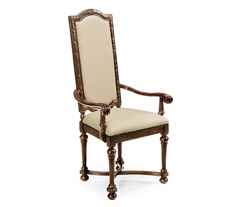 Sherwood Oak Collection - Jacobean Style Dark Oak Upholstered Back Arm Chair