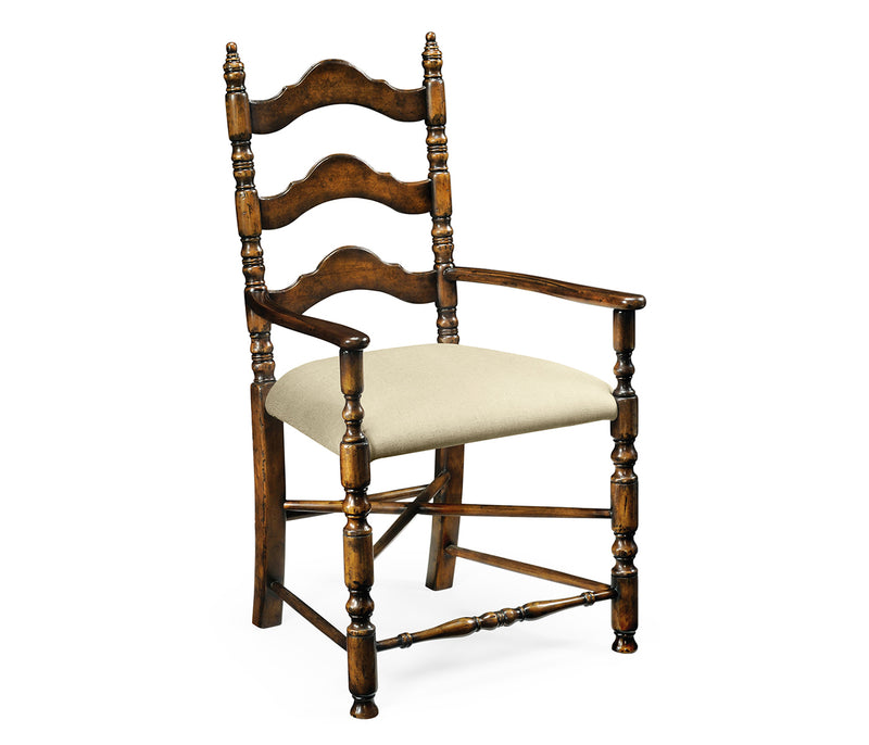 Country Farmhouse Collection - Walnut Ladder Back Country Chair (Arm)