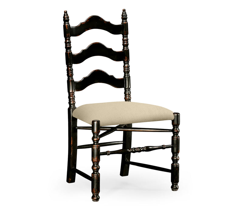 Country Farmhouse Collection - Black Oak Ladder Back Country Chair (Side)