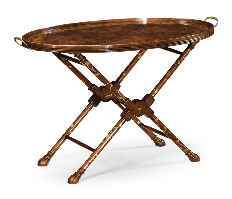 Buckingham Collection - Oval Mahogany Tray on Stand with Floral Inlay