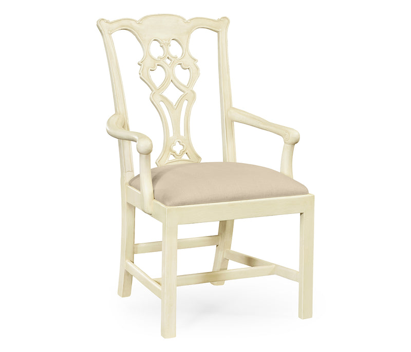 Windsor Collection - Windsor Chippendale Grey Linen Arm Chair