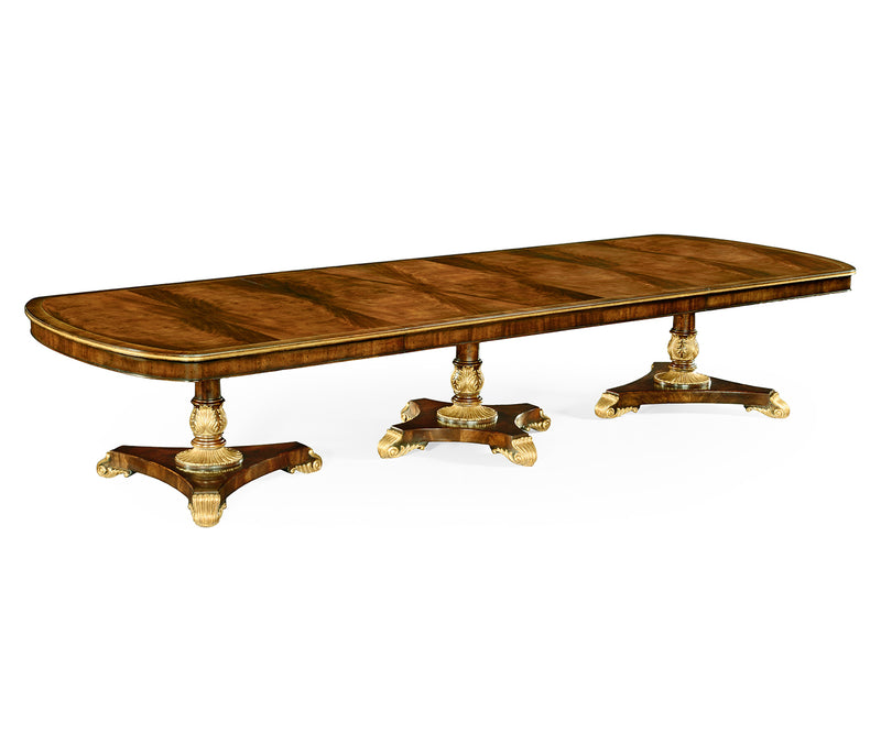 Windsor Collection - Crotch walnut triple pedestal dining table (gilded)