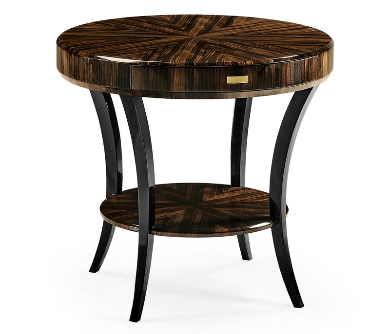 JC Modern - Ebony Collection - Round Art Deco Macassar Ebony High Lustre Side Table with Drawer