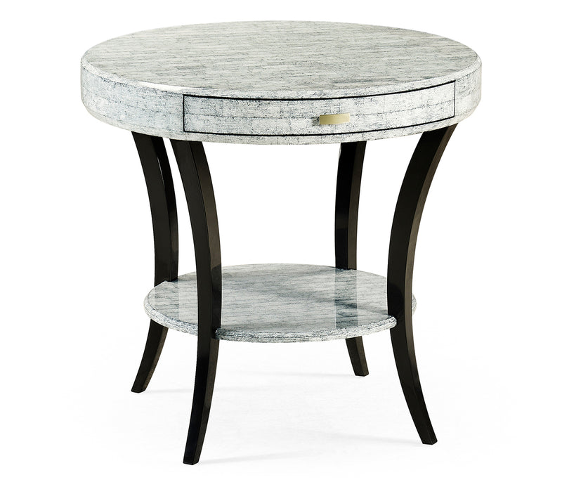 JC Modern - Indochine Collection - White Smoke Eggshell Round Side Table with Drawer