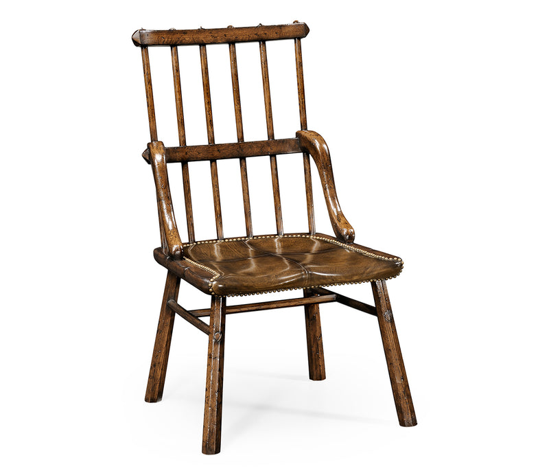 Sherwood Oak Collection - Rustic Dark Oak Country Side Chair With A Dark Antique Chestnut Leather Seat