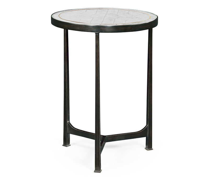 JC Modern - Luxe Collection - Églomisé & Bronze Iron Round Lamp Table