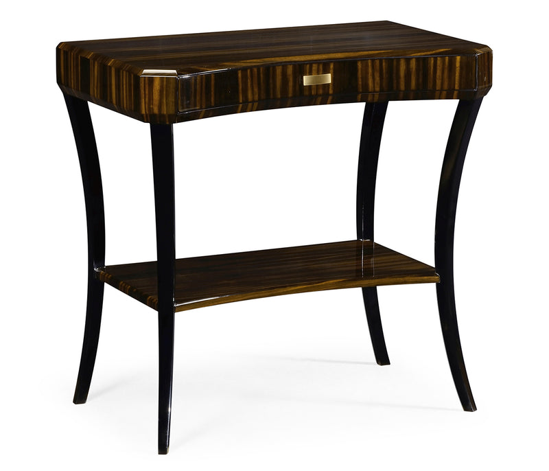 JC Modern - Ebony Collection - Rectangular Art Deco Macassar Ebony High Lustre Side Table with Drawer