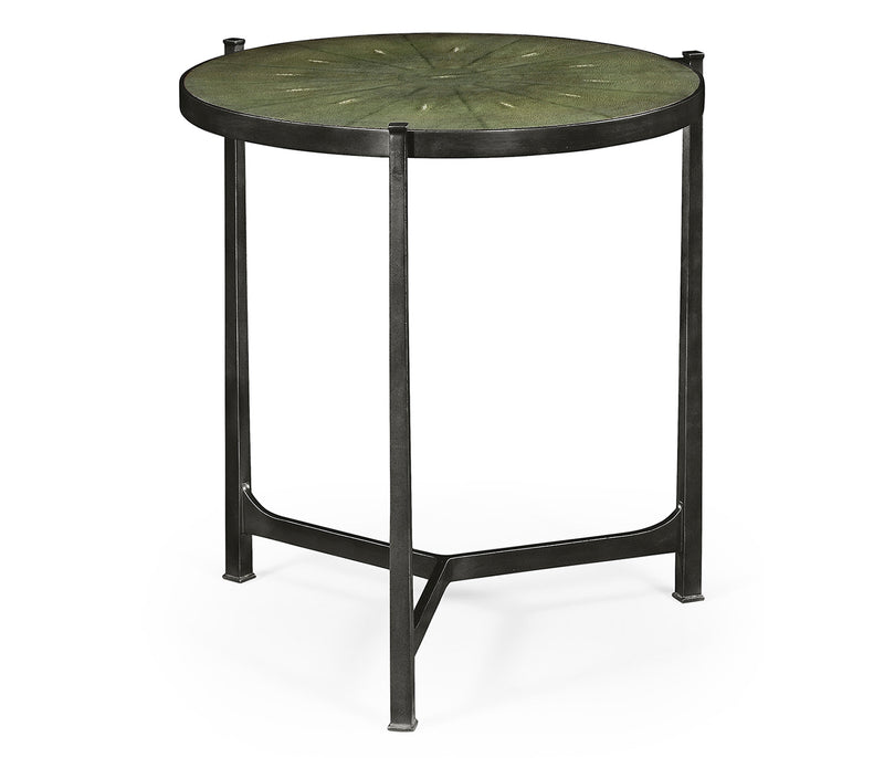 JC Modern - Luxe Collection - Large Green Round Faux Shagreen Bronze Side Table