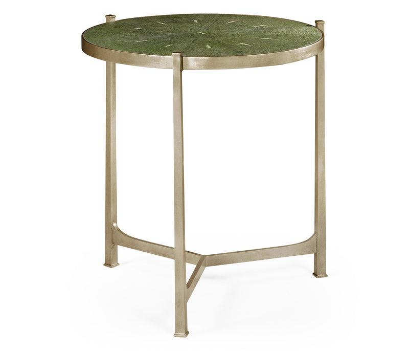 JC Modern - Luxe Collection - Large Green Round Faux Shagreen Silver Side Table