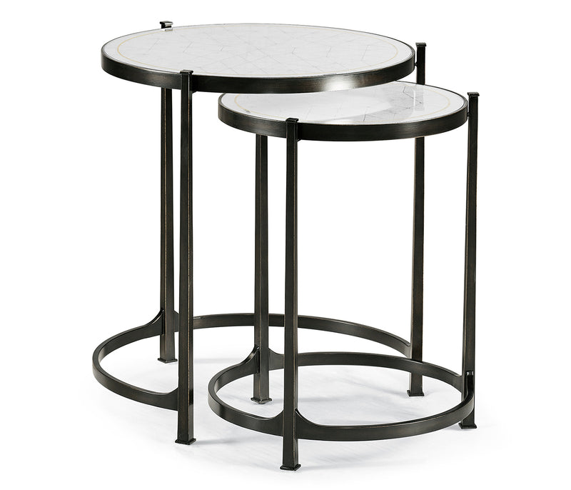 JC Modern - Luxe Collection - Églomisé & Bronze Iron Round Nest of Tables