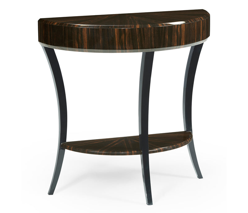 JC Modern - Ebony Collection - Small Demilune Art Deco Macassar Ebony High Lustre Console Table