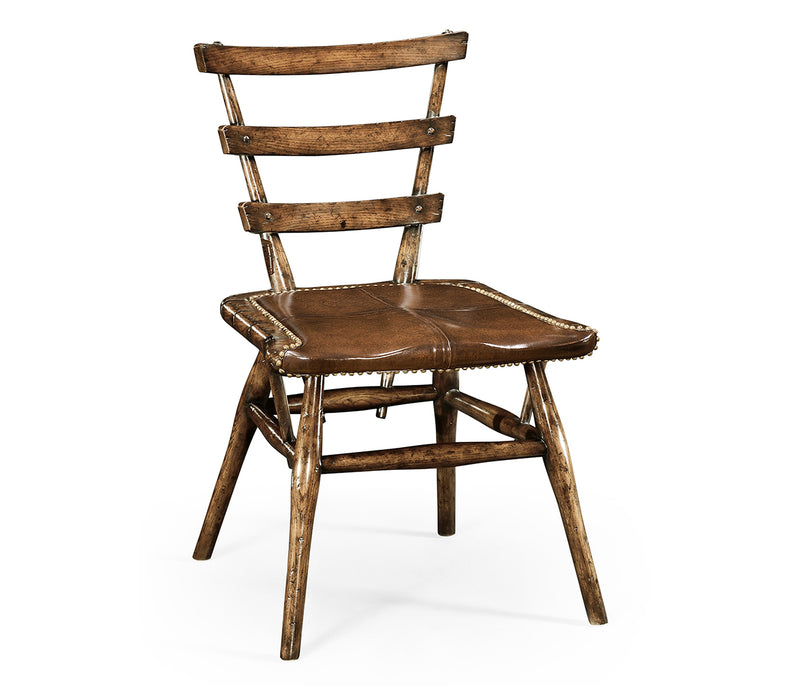 Sherwood Oak Collection - Country Style Dark Oak Side Chair with A Dark Antique Chestnut Leather Seat