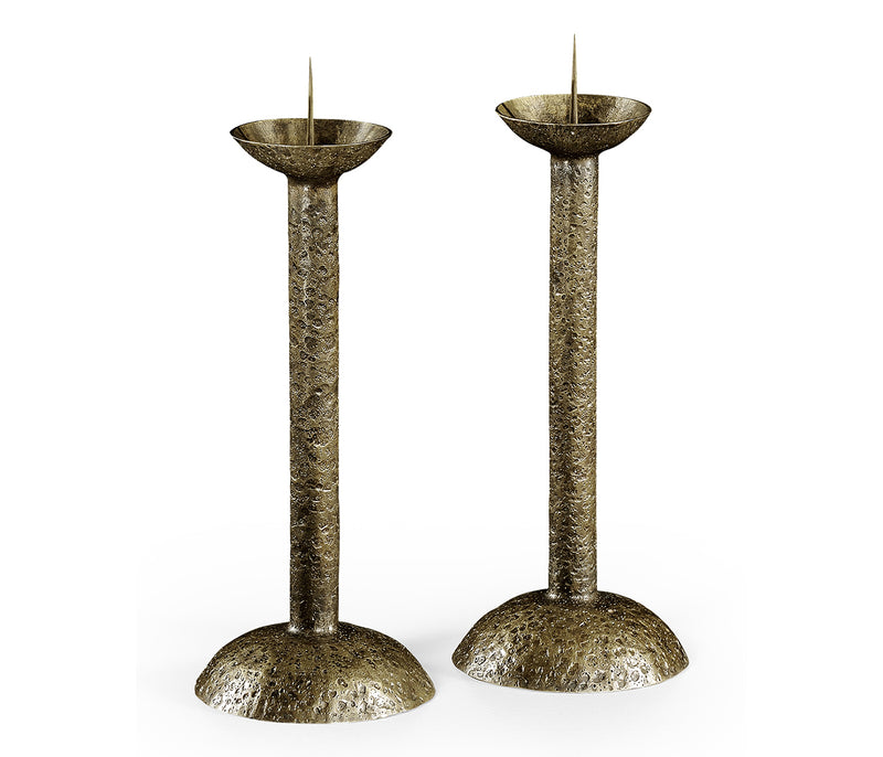 JC Edited - Anvil Collection - Pair of Hand Hammered Brass Candlesticks