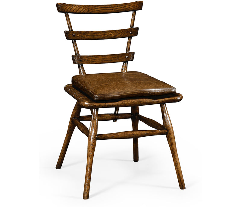 Sherwood Oak Collection - Country Style Dark Oak Side Chair With Cushion