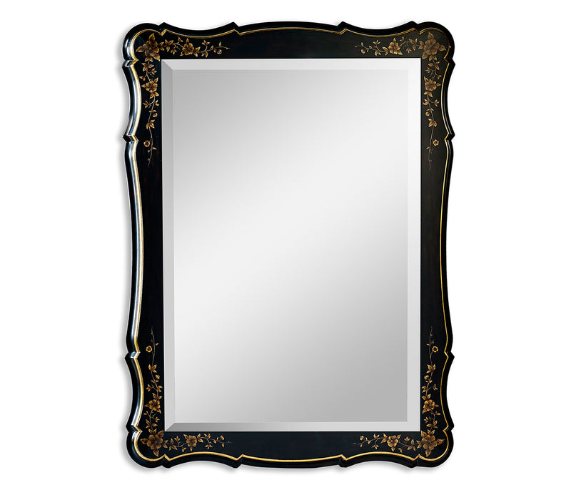 Kensington Collection - Black & gilded floral rectangular mirror