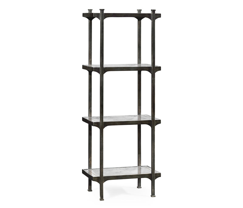 JC Modern - Luxe Collection - Églomisé & Bronze Iron Narrow Four-Tier Étagère