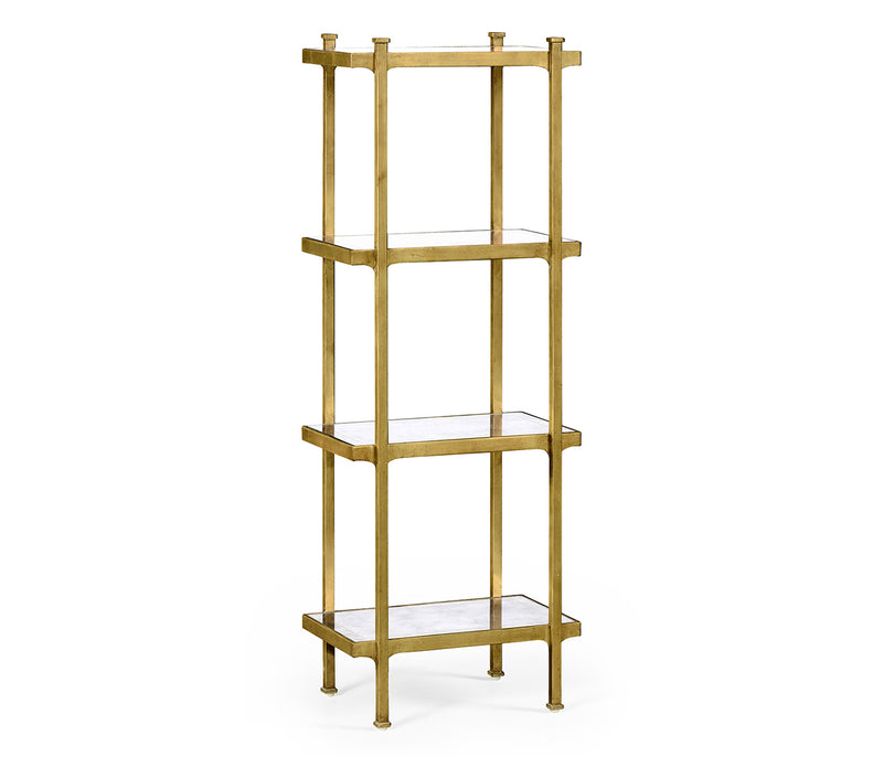 JC Modern - Luxe Collection - Églomisé & Gilded Iron Narrow Four-Tier Étagère