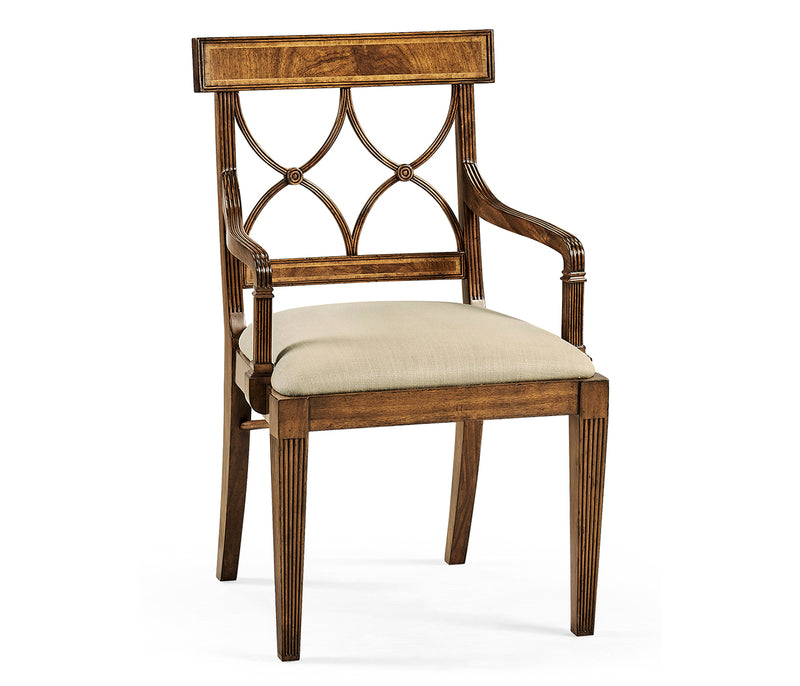 Windsor Collection - Regency Crotch Walnut Curved Back Arm Chair