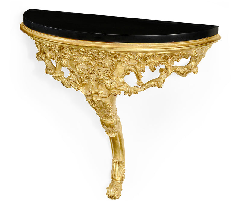 Versailles Collection - Carved & gilded wall bracket console (Black marble top)