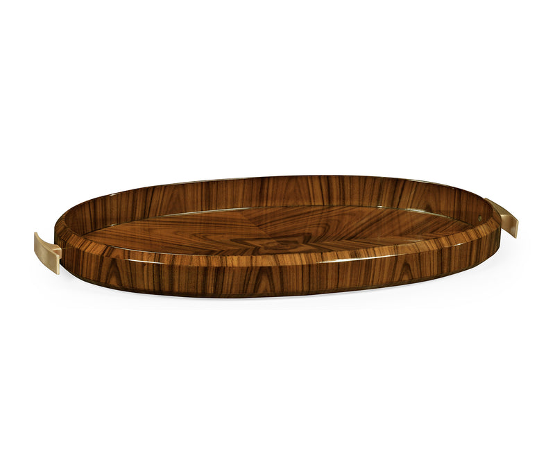 JC Modern - Santos Collection - Art Deco Satin Oval Tray with Brass