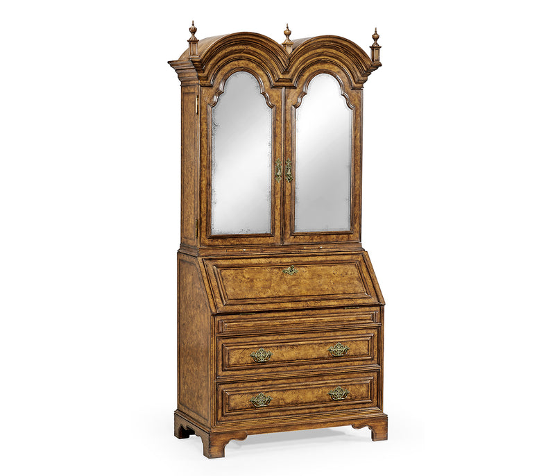 Nottinghamshire Collection - Queen Anne pollard veneer bureau cabinet with mirrored doors