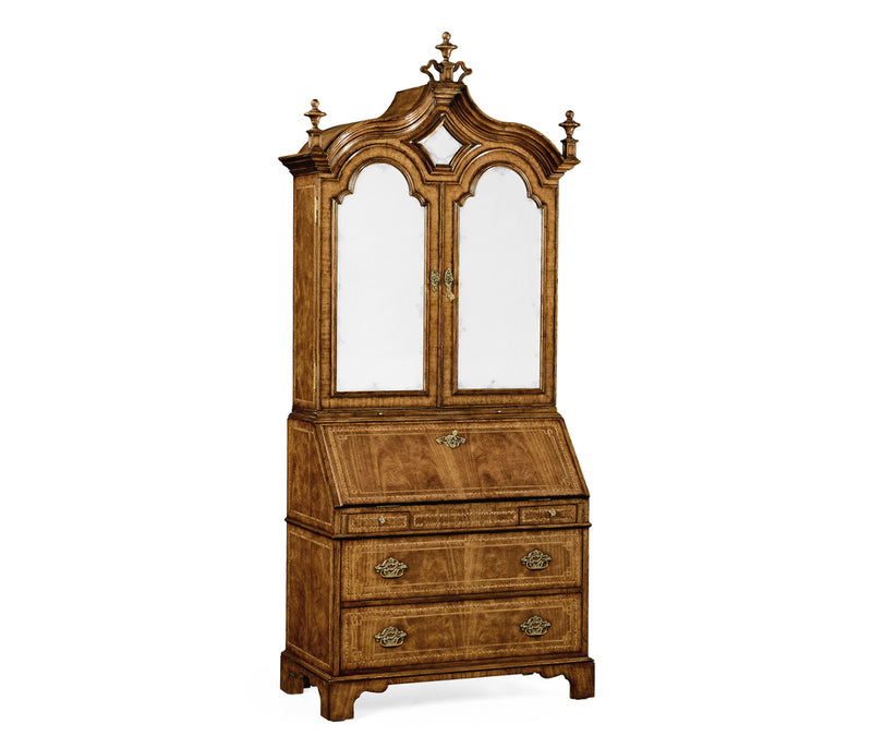 Windsor Collection - Queen Anne Walnut Bureau with Chinoiserie Interior & Mirrored Doors