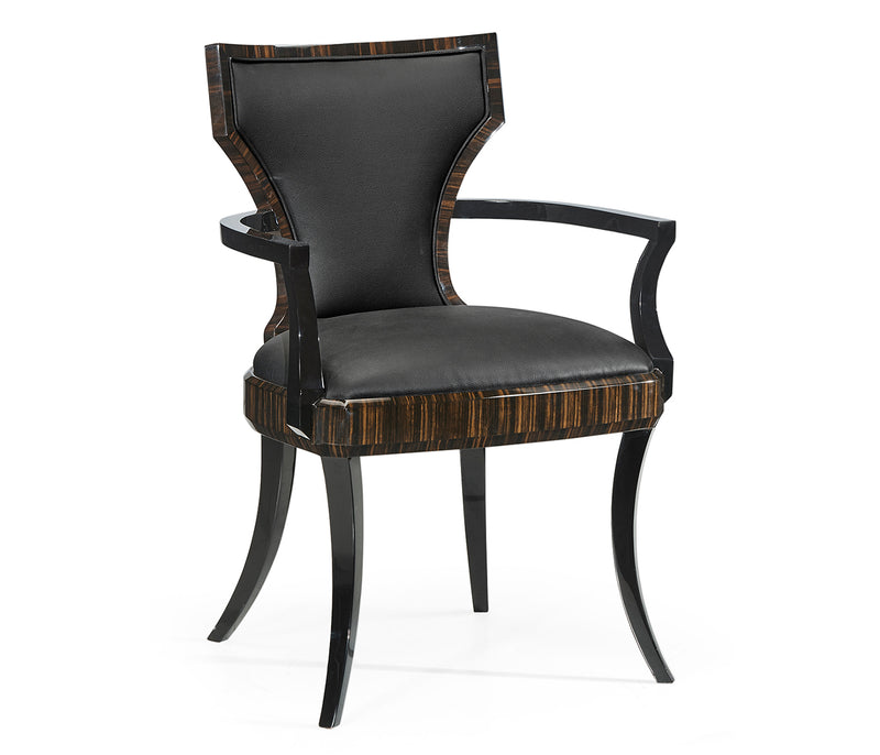 JC Modern - Ebony Collection - Full Back Art Deco Macassar Ebony Dining Arm Chair