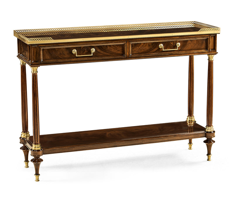 Knightsbridge Collection - French style Mahogany console with brass gallery