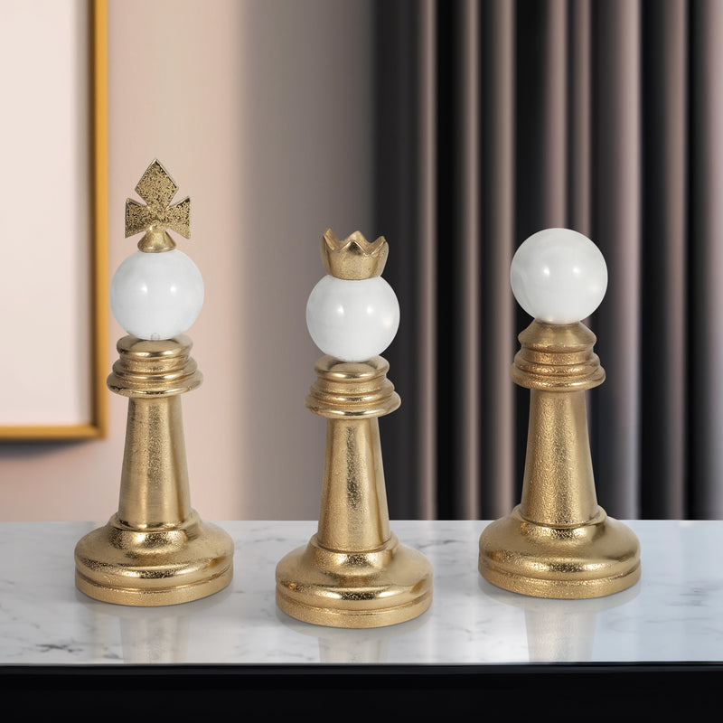 S/3 8/9/10" Turin Gold Chess Pieces