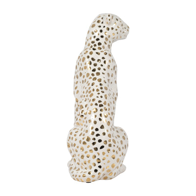 11" SITTING LEOPARD, WHITE/GOLD