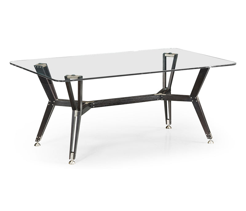 JC Edited - Architects House Collection - Midcentury Style Rectangular Black Mocha Oak Coffee Table with Glass Top