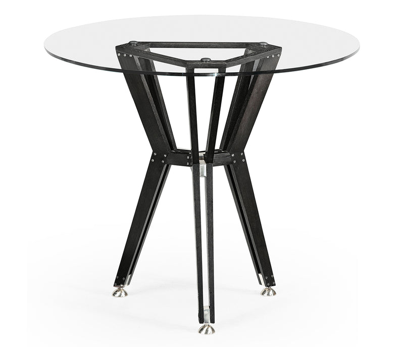 JC Edited - Architects House Collection - 24" Midcentury Style Circular Black Mocha Oak Side Table with Glass Top