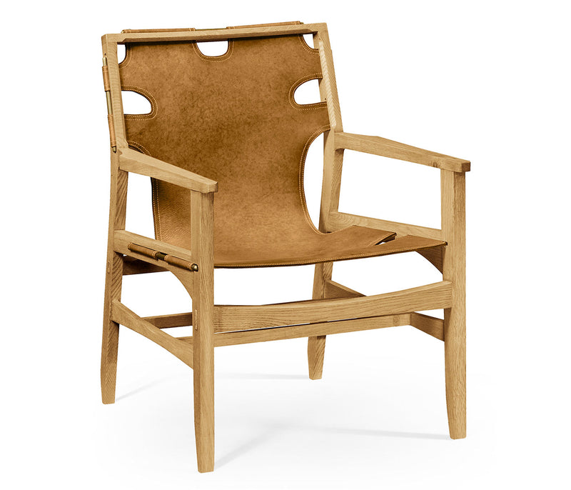 JC Edited - Architects House Collection - Midcentury Style Slung Medium Antique Chestnut Leather & Light Oak Easy Chair