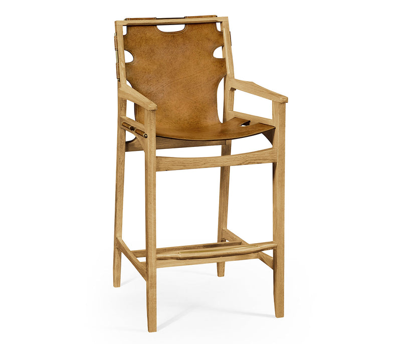 JC Edited - Architects House Collection - Midcentury Style Slung Leather & Light Oak Bar Stool